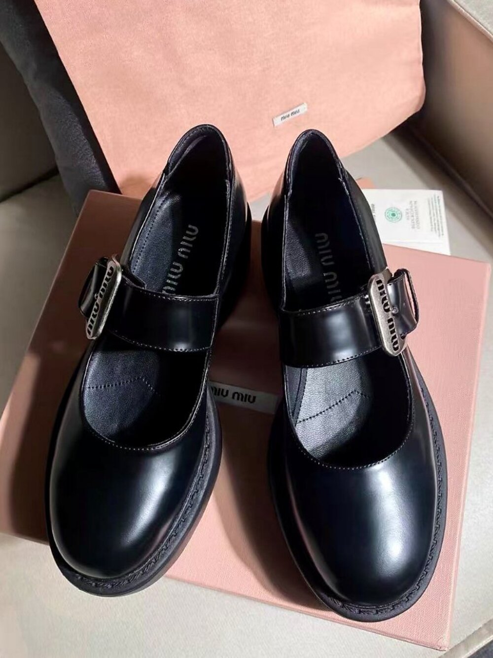 Miu Miu Black Leather Platform Mary Jane Shoes